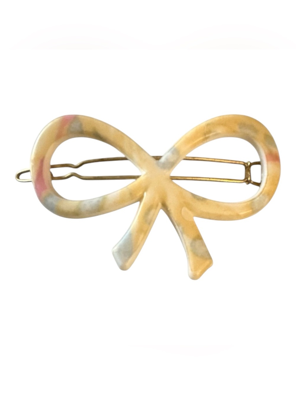 New 1960’s Vintage French Bow Barrette Pastel Yellow, Wire Clasp , Deadstock